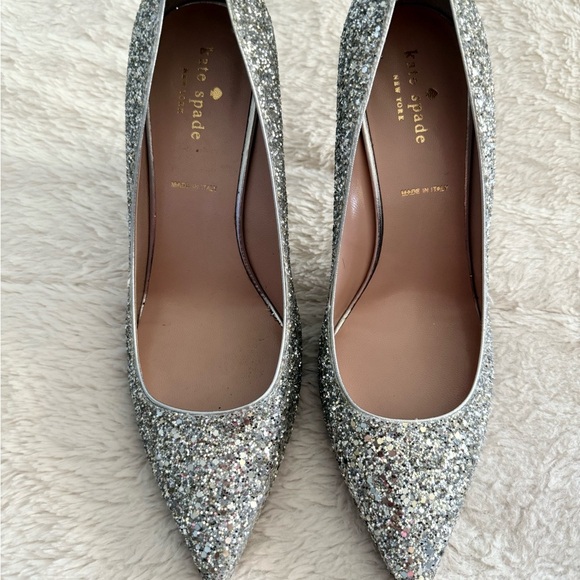 Kate Spade Silver Glitter Pumps Heels Size 9 Party Wedding Holiday - Picture 3 of 11